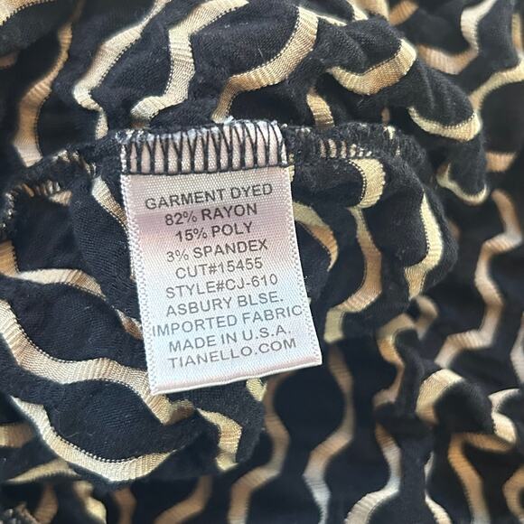 Tianello Laggenlook Dot Tunic Top M Black Tan Textured Knit Asymmetrical Hem - Picture 6 of 10